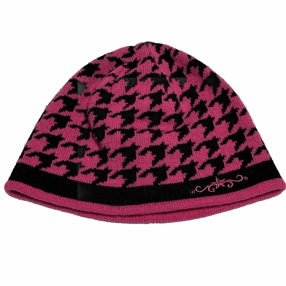 Pink Black Girls Youth Beanie Winter Hat Reversible
